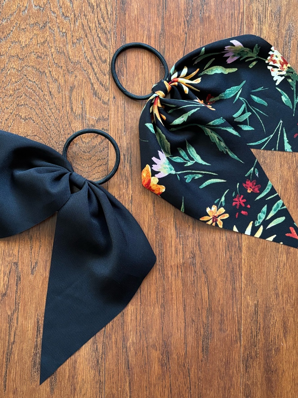 Black Floral Bow Hair Tie Set | Ponytail Accessories